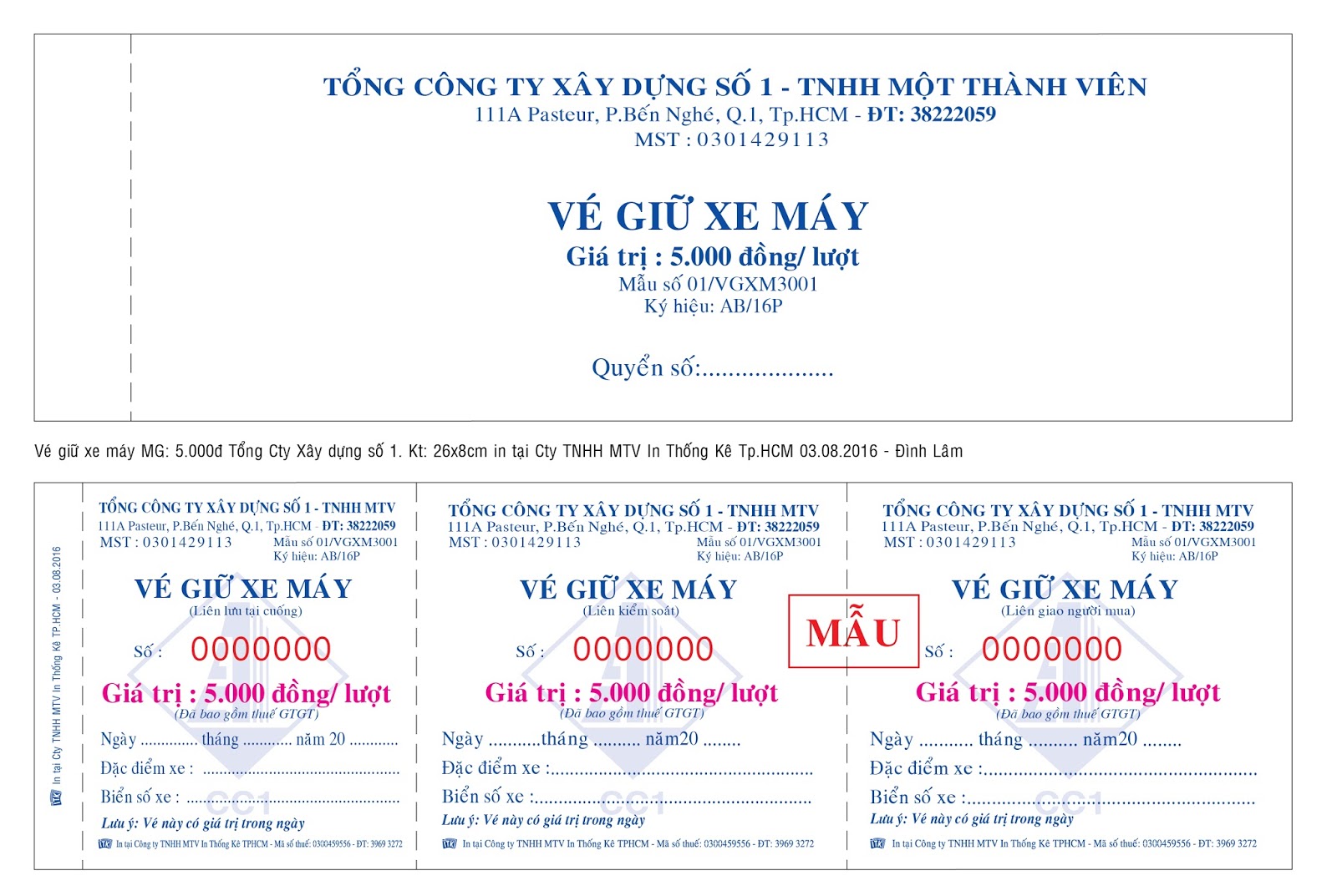 IN VÉ GIỮ XE